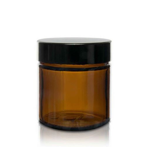 Pot en verre avec couvercle noir, brun, 30 ml