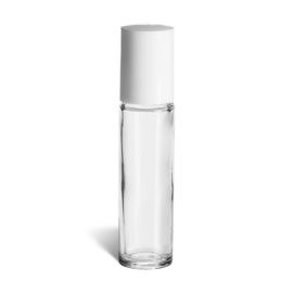 Flacon à roulettes en verre avec couvercle blanc, 10 ml