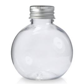 Bouteille en plastique transparente en forme de boule avec bouchon en aluminium, 300 ml