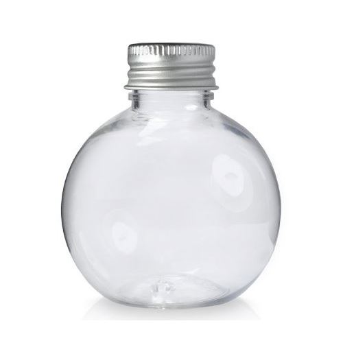 Bouteille en plastique transparente en forme de boule avec bouchon en aluminium, 300 ml