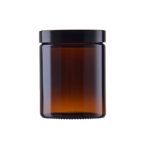 Pot de crème en verre marron avec couvercle noir, 180 ml