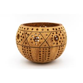 Bougeoir en noix de coco sculpté - lampe chauffe-plat naturelle