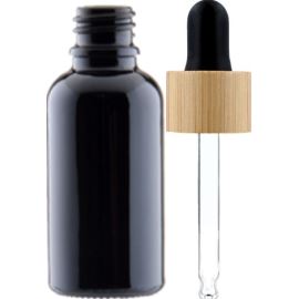 Flacon en verre noir avec pipette en bambou, 30 ml