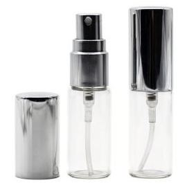 Flacon de parfum en verre avec atomiseur et couvercle argenté, 5 ml