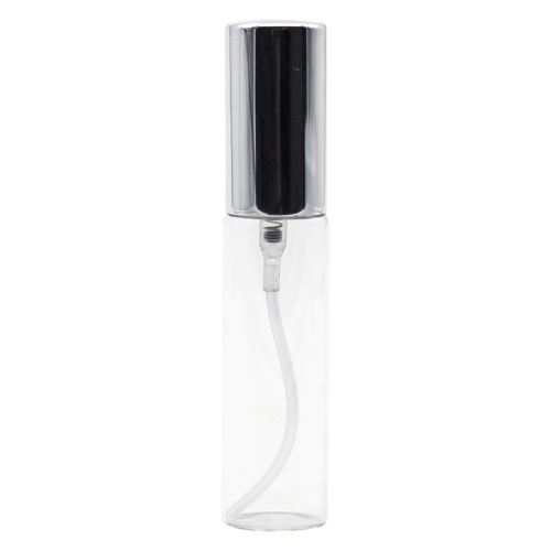 Flacon de parfum en verre avec atomiseur et couvercle argenté, 10 ml