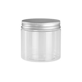 Pot en plastique transparent avec couvercle en aluminium argenté, 50 ml