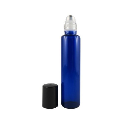 Flacon roll-on en verre bleu avec couvercle noir, 30 ml