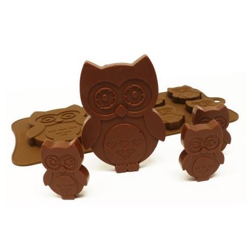 Moule en silicone pour chocolat ou savon - hibou 1x grand, 6x petit