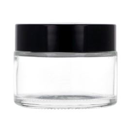 Récipient en verre pour crème avec couvercle noir transparent, 50 ml